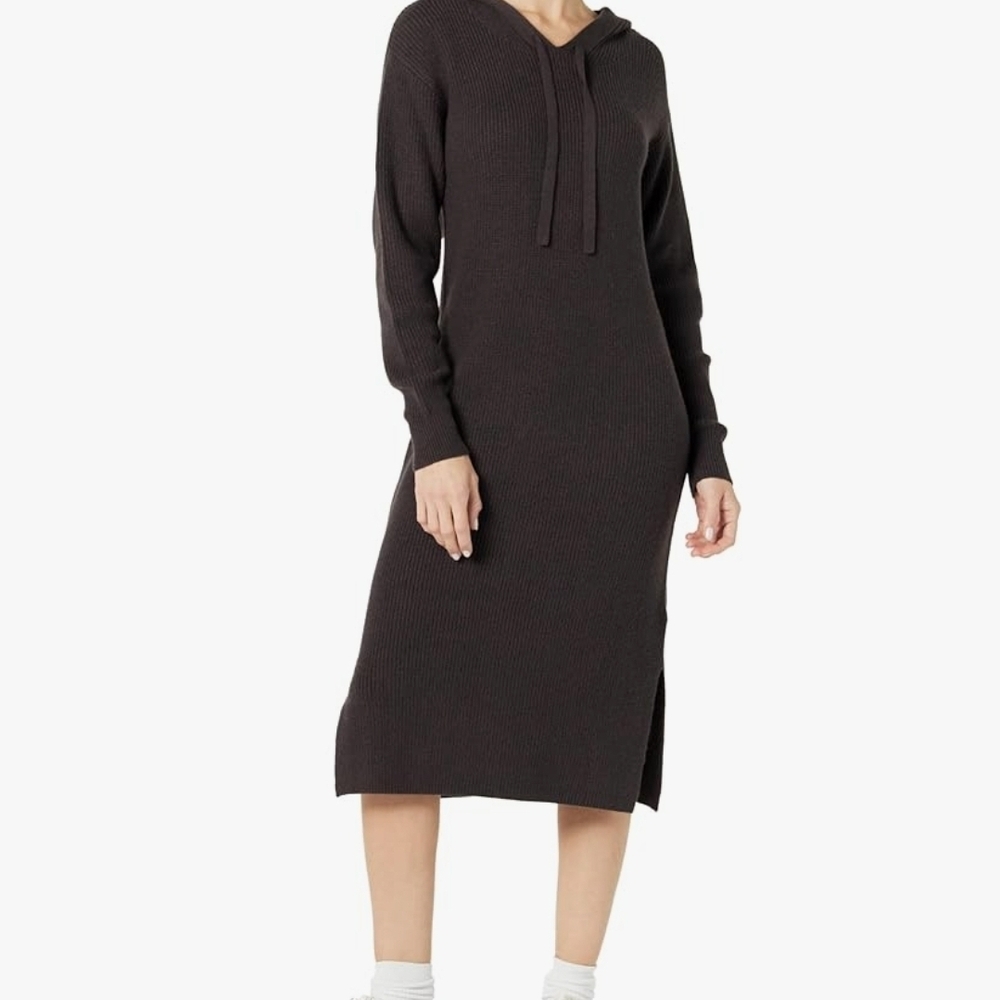THE DROP, Claudia Cuddle Hoodie Midi Sweater Dress, Chocolate Brown, Small‎